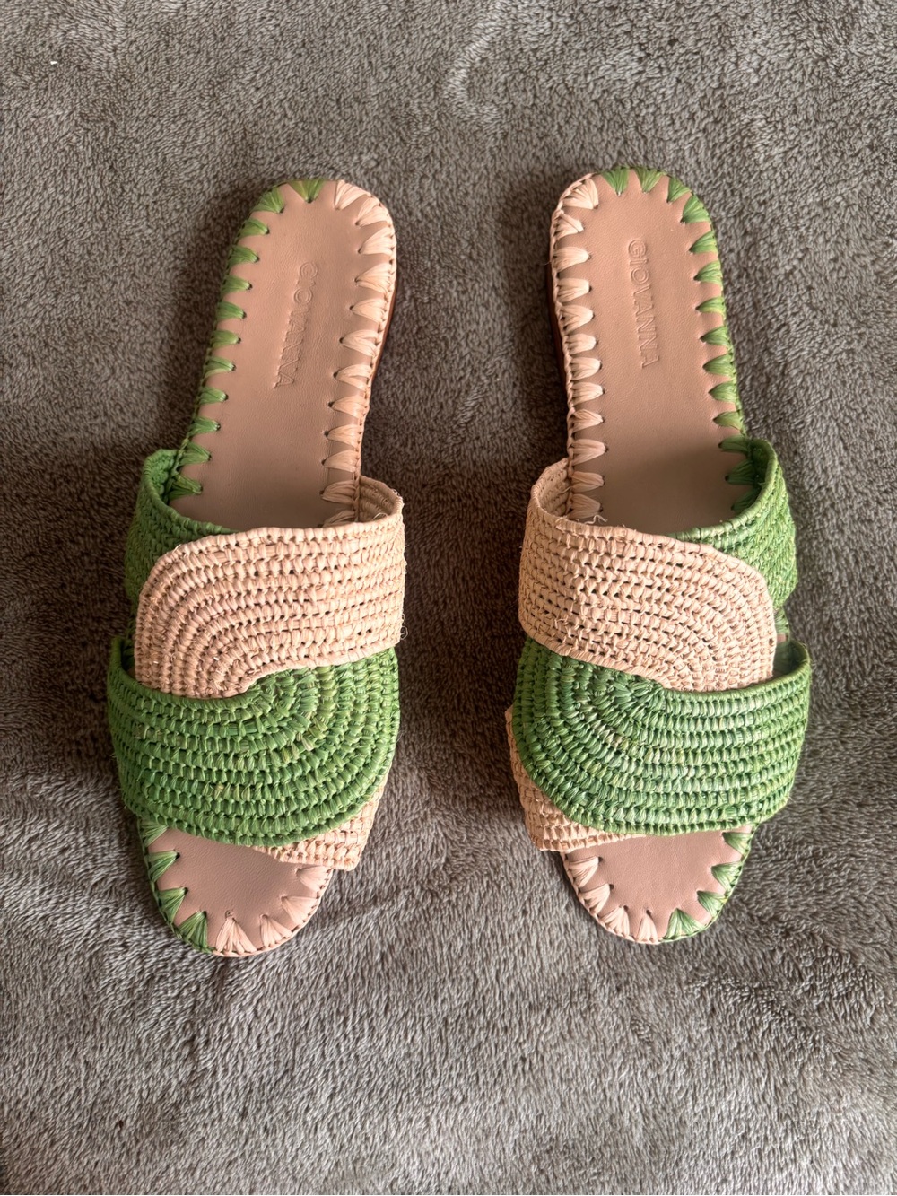 Handwoven Two-Tone Green & Beige Slide Sandals